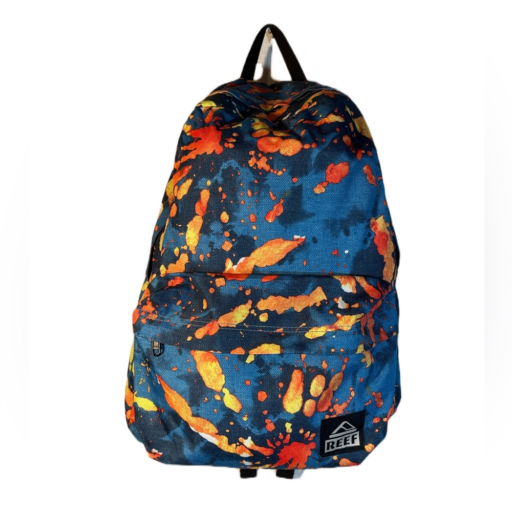 REEF Student Backpack Blue Teal Orange Abstract Paint Splatter